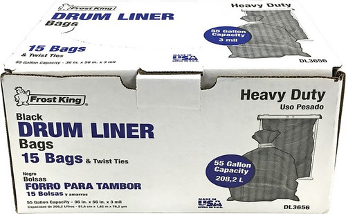 Frost King DL3656 3mil 55gal 36" x 56" Black Drum Liner (15ct) -