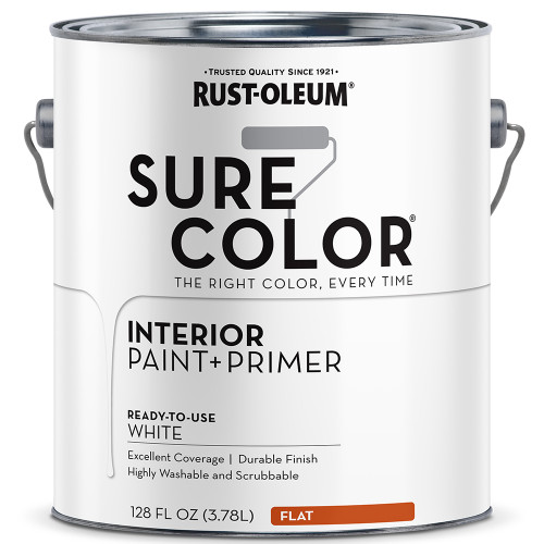1 Gal Rust-Oleum 380215 White Sure Color Interior Paint + Primer, Flat