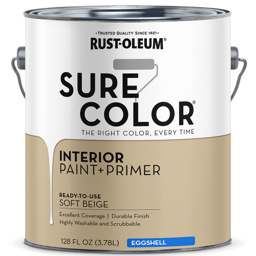 1 Gal Rust-Oleum 380222 Soft Beige Sure Color Interior Paint + Primer, Eggshell