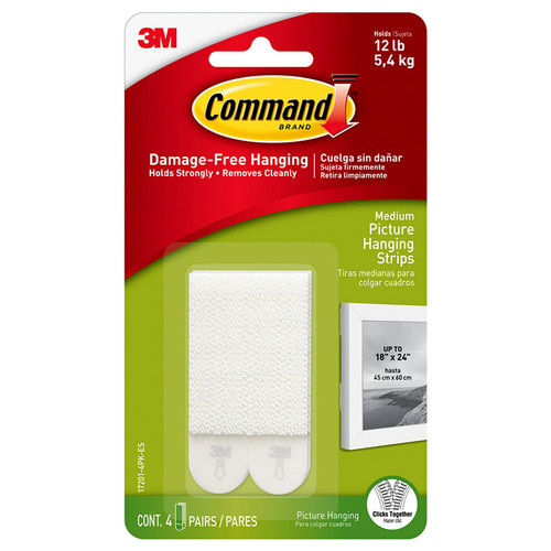 Medium 3M 17201-4PK-ES White Command Picture Hanging Strips, 4-Pack