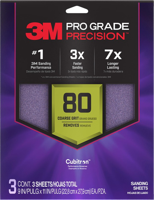 3M SHR80-PGP-3T 9" x 11" 80 Grit Pro Grade Precision Faster Sanding Sheets (3pk)