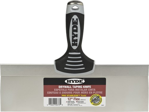 12" Hyde 09373 Pro Stainless Stainless Steel Taping Knife, Flat Back
