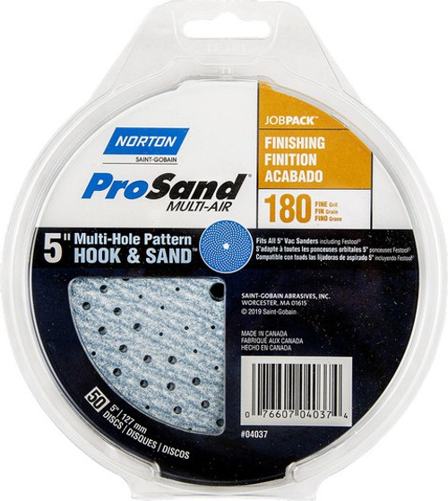 Norton 04037 5" P180B ProSand Multi-Air Cyclonic Paper H&L Vac Disc (50pk)