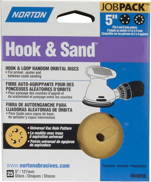 Norton 04058 5" 5 & 8 Hole P180 Hook & Sand Paper H&L UVH Disc (25pk)
