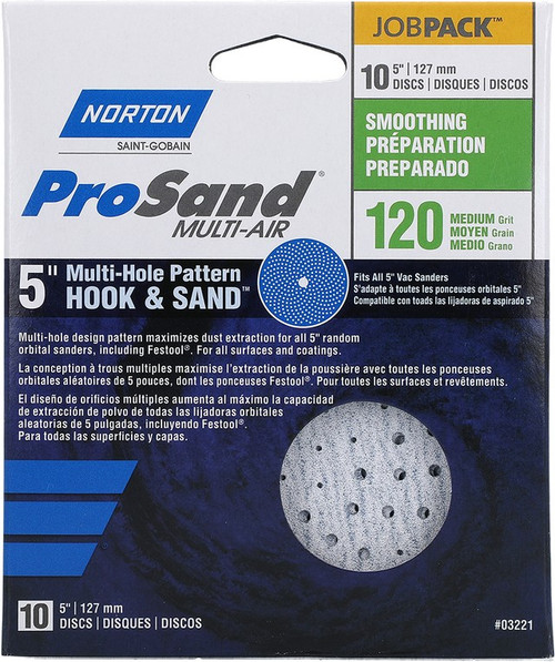 Norton 03221 5" P120C ProSand Multi-Air Cyclonic Paper H&L Vac Disc (10pk)