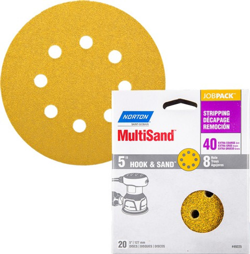 Norton 49225 5" 8 Hole P40 Hook & Sand Paper H&L Vac Disc (20pk)