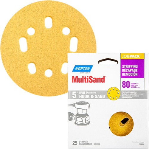 Norton 04062 5" 5 & 8 Hole P80 Hook & Sand Paper H&L UVH Disc (25pk)