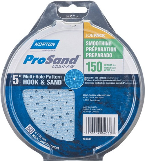 Norton 04036 5" P150B ProSand Multi-Air Cyclonic Paper H&L Vac Disc (50pk)
