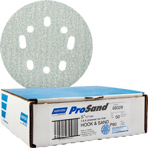 Norton 68328 5" 5 & 8 Hole P80 ProSand Paper H&L UVH Disc (50pk)