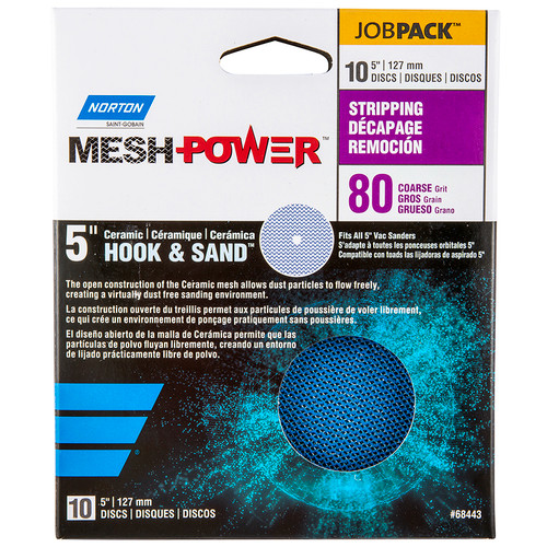 5" Norton 68443 MeshPower Powerful Dust Extraction Sanding Disc, 10-Pack, 80-Grit