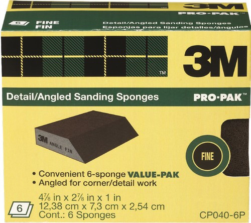 3M CP040-6P 2-7/8" x 4-7/8" x 1" Fine Single Angle Sanding Sponge (6pk)