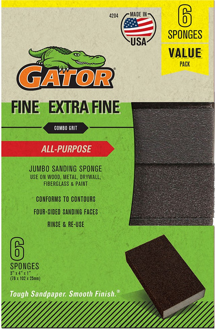 Gator 4204GA X-Fine/Fine 3" x 4" x 1" Sanding Sponge All Purpose (6pk)