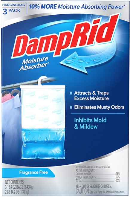 Damp Rid FG83FFESB Moisture Absorber Hanging Bag - Fragrance Free (3pk)