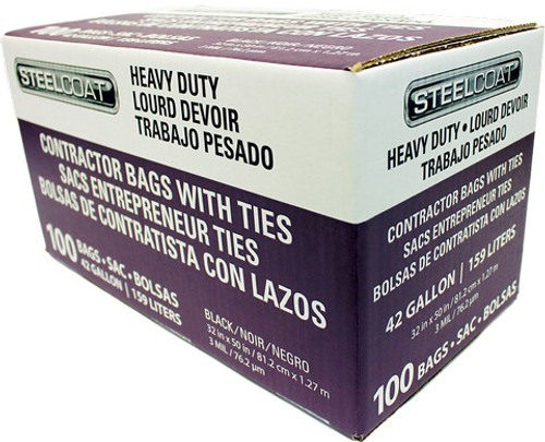 Petoskey FG-P9934-05C 42gal 3mil Steelcoat Twist Tie Black Trash Bags 32X50 (100pk)