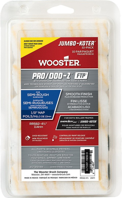 Wooster RR582 4 1/2" X 1/2" Pro/Doo-Z FTP Closed-End Jumbo-Koter 10-Pack
