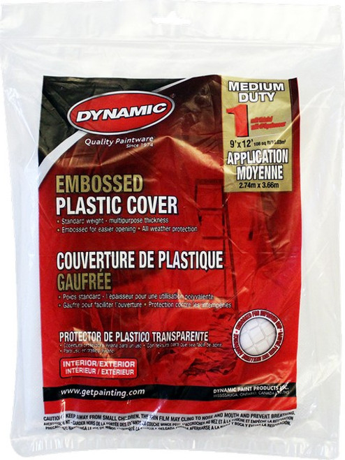 Dynamic 00382 9' x 12' 1mil Embossed Clear Plastic Flat Packed Drop Cloth