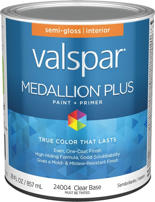 Valspar 24004.005 qt Semi-Gloss Finish Clear Base Medallion Plus Interior Paint & Primer