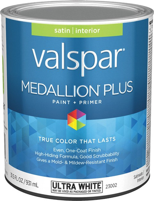 Valspar 23002.005 qt Satin Finish Ultra White Base Medallion Plus Interior Paint & Primer