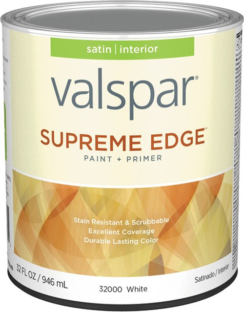 Valspar 32000.005 qt Satin Finish White Base Supreme Edge Interior Paint & Primer