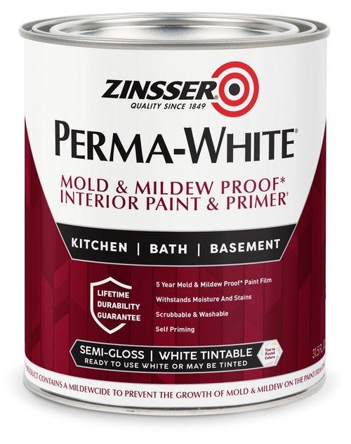 Zinsser 02754 Qt Semi Gloss Interior Permawhite Mold & Mildew Proof Paint