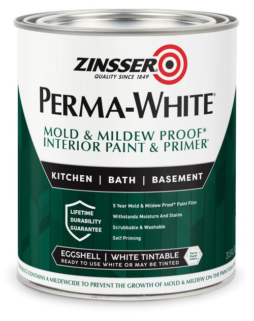 Zinsser 02774 Qt Eggshell Interior Permawhite Mold & Mildew Proof Paint