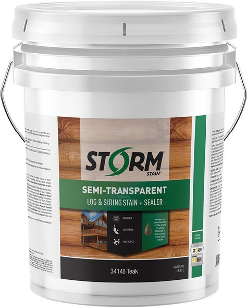 Storm 34146-5 5gal Semi-Transparent Log and Siding Stain  Sealer Teak 100 VOC Storm 34146-5 5gal Semi-Transparent Log and Siding Stain  Sealer Teak 100 VOC