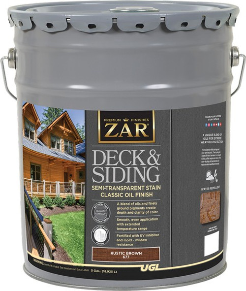 ZAR 67715 5gal Rustic Brown Deck and Siding Semi-Transparent Stain Classic Oil Finish
