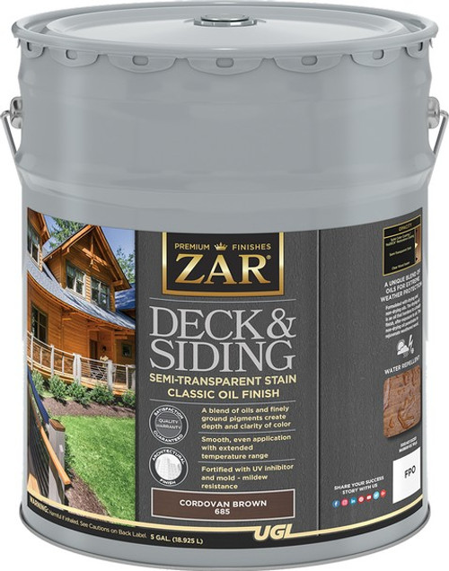 ZAR 68515 5gal Cordovan Brown Deck and Siding Semi-Transparent Stain Classic Oil Finish