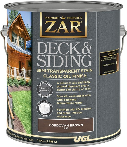 ZAR 68513 1gal Cordovan Brown Deck and Siding Semi-Transparent Stain Classic Oil Finish