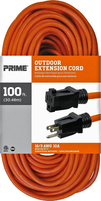 Prime Wire EC501635 100' 16/3 SJTW Orange Outdoor Extension Cord