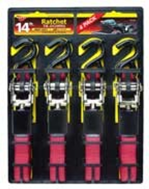Keeper 05505 14' x 1" Ratchet Tie-Down w/S-Hooks (4pk)