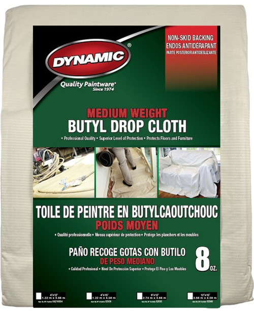Dynamic 02040LAN 12' x 15' (3.66m x 4.58m) 8oz Medium Weight Butyl Drop Cloth