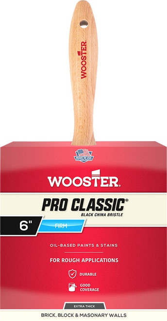 Wooster Z1516 6" Pro Classic Black China Extra Thick Block & Stucco Bristle Paint Brush