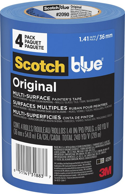 3M 2090-36EVP 1.41" x 60yd (36mm) ScotchBlue Original Painters Tape (4pk)