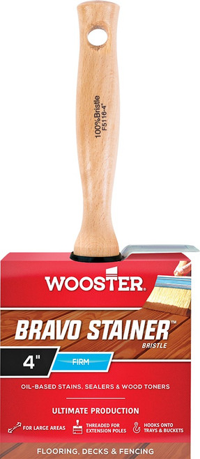 Wooster F5116 4" Bravo Stainer White China Bristle Stain Brush