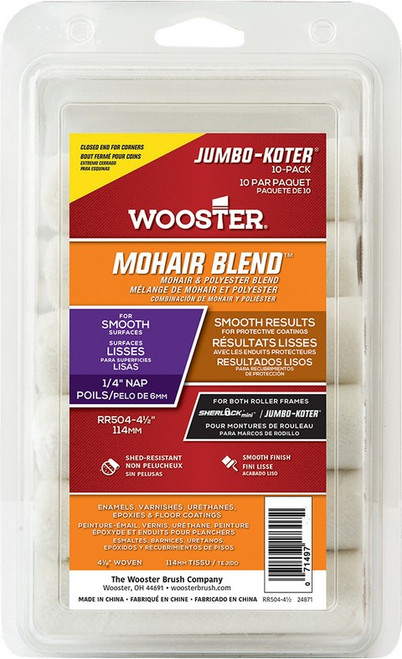 Wooster RR504 4-1/2" x 1/4" Nap Mohair Jumbo-Koter Mini Roller Cover (10pk) Wooster RR504 4-1/2" x 1/4" Nap Mohair Jumbo-Koter Mini Roller Cover (10pk)