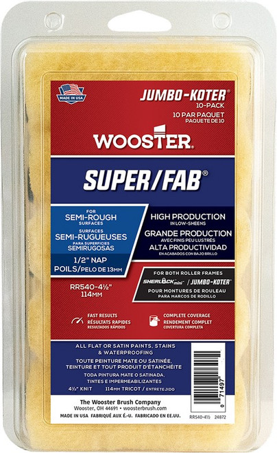 Wooster RR540 4-1/2" x 1/2" Nap Super/Fab Jumbo-Koter Mini Roller Cover (10pk) Wooster RR540 4-1/2" x 1/2" Nap Super/Fab Jumbo-Koter Mini Roller Cover (10pk)