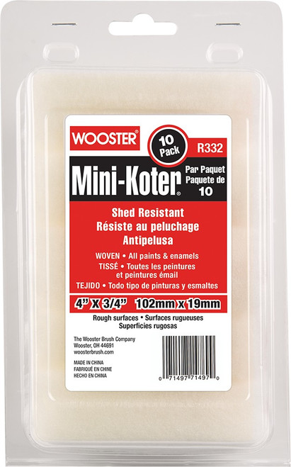 Wooster R132 4" x 3/4" Nap Shed-Resistant Mini-Koter Roller Cover (10pk) - 6ct. Case