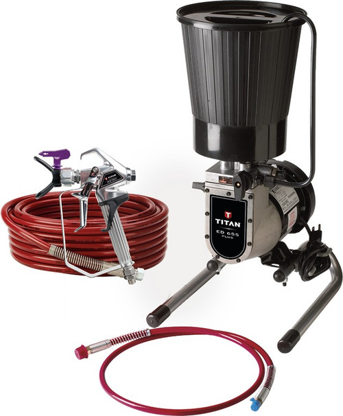 Titan 0508090 ED655 Plus Airless Fine Finish Sprayer with RX-80 2F Gun, SC-6+ Synergy 412 Fine Finish Tip, 1/4" x 50' Hose and 3/16" x 3' Whip Hose