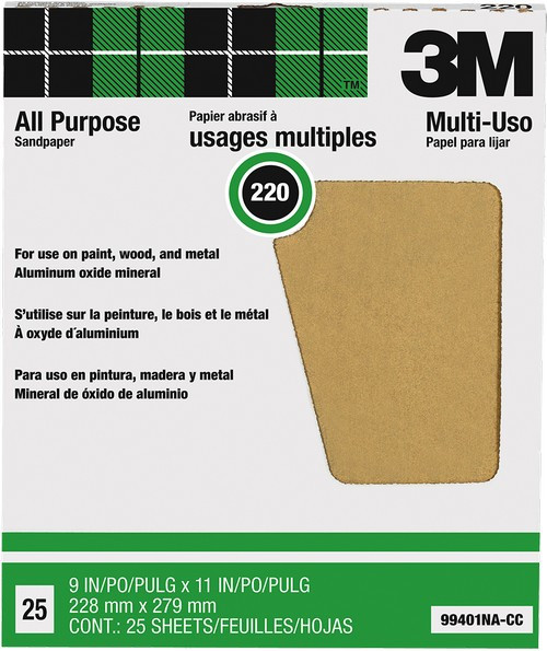 3M 99401NA-M 9" x 11" 220A Pro-Pak Aluminum Oxide Sanding Sheets (25pk)