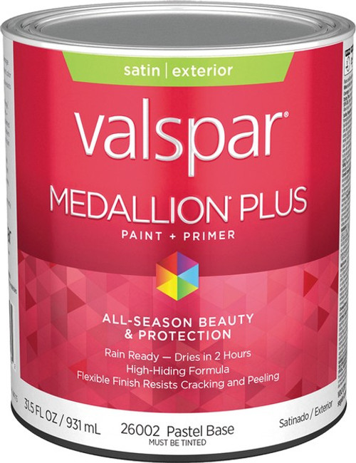 Valspar 26002.005 qt Satin Finish Pastel Base Medallion Plus Exterior Paint & Primer