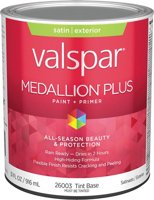 Valspar 26003.005 qt Satin Finish Tint Base Medallion Plus Exterior Paint & Primer