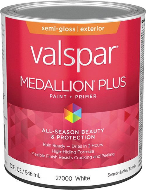 Valspar 27000.005 qt Semi-Gloss Finish White Base Medallion Plus Exterior Paint & Primer