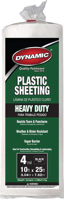 Dynamic 00093 10' x 25' 4mil Black Plastic Sheeting