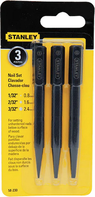 Stanley Tool 58-230 1/32" 2/32" 3/32" Square Head Nail Set 3Pc