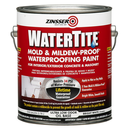1 Gal Zinsser 5001 White WaterTite Mold & Mildew-Proof Waterproofing Paint, Oil-Based