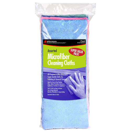 1 Lbs Buffalo 65108 Microfiber Cloths Assorted Sizes & Colors Cleaning Cloths