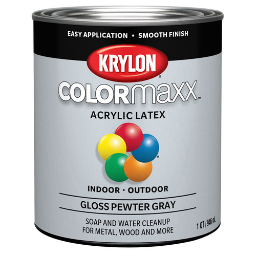 1 Qt Krylon K05644007 Pewter Grey COLORmaxx Paint & Primer, Gloss
