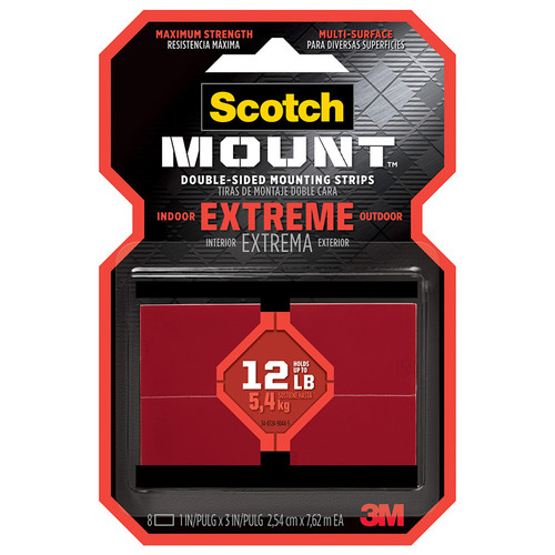 1" x 3" 3M 414H-ST Scotch-Mount Extreme Double-Sided Mounting Strips, 8 Strips