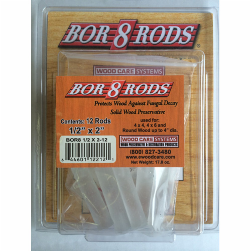 1/2" x 2" Wood Care Systems 12212 Bor 8 Rods Borate Rods, 12-Pack